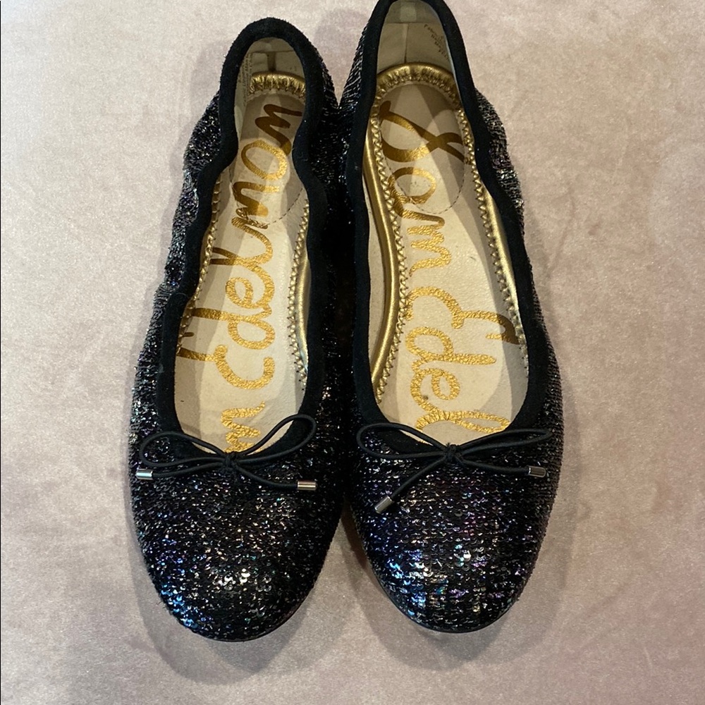 Sam Edelman Felicia Black Glitter Ballet Flats